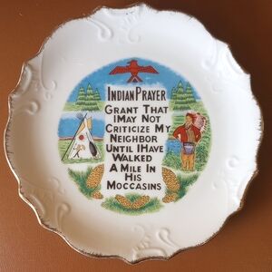 Vintage Indian Prayer Porcelain Decorative Plate. Native American Wall Decor